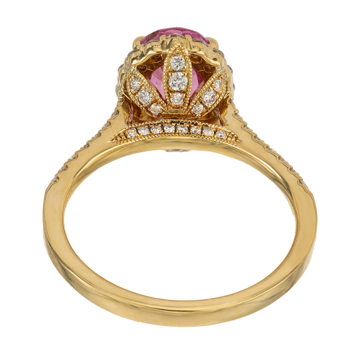 GIA Certified 2.41 Carat Pink Sapphire White Diamond Halo Gold Engagement Ring – image 9
