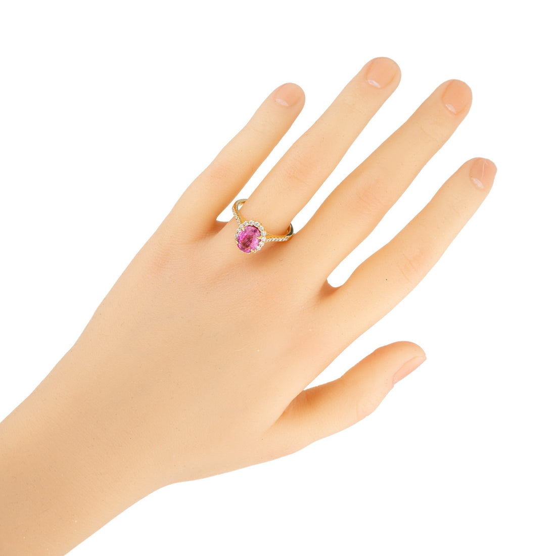 GIA Certified 2.41 Carat Pink Sapphire White Diamond Halo Gold Engagement Ring – image 7