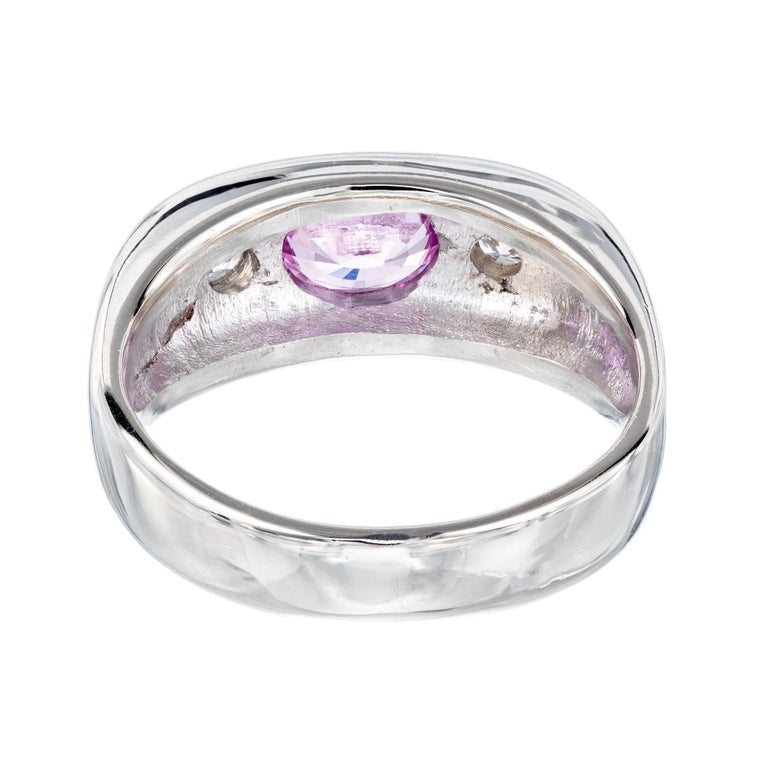 .85 Carat Pink Sapphire Diamond Gold Three-Stone Gypsy Ring – image 8