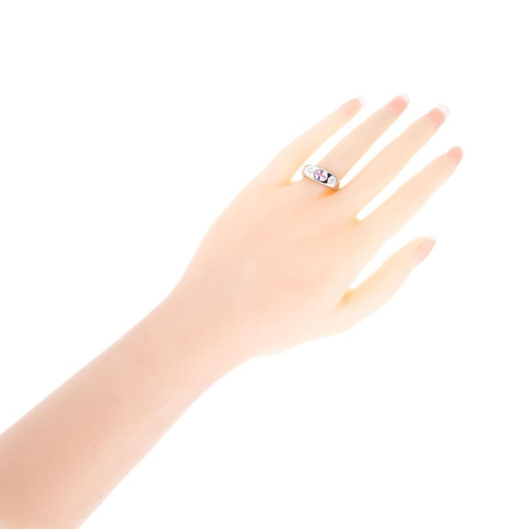 .85 Carat Pink Sapphire Diamond Gold Three-Stone Gypsy Ring – image 4
