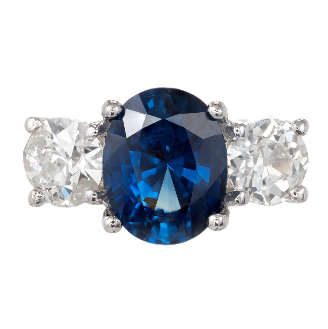 Peter Suchy 5.77 Carat Sapphire Diamond Three-Stone Platinum Engagement Ring – image 2