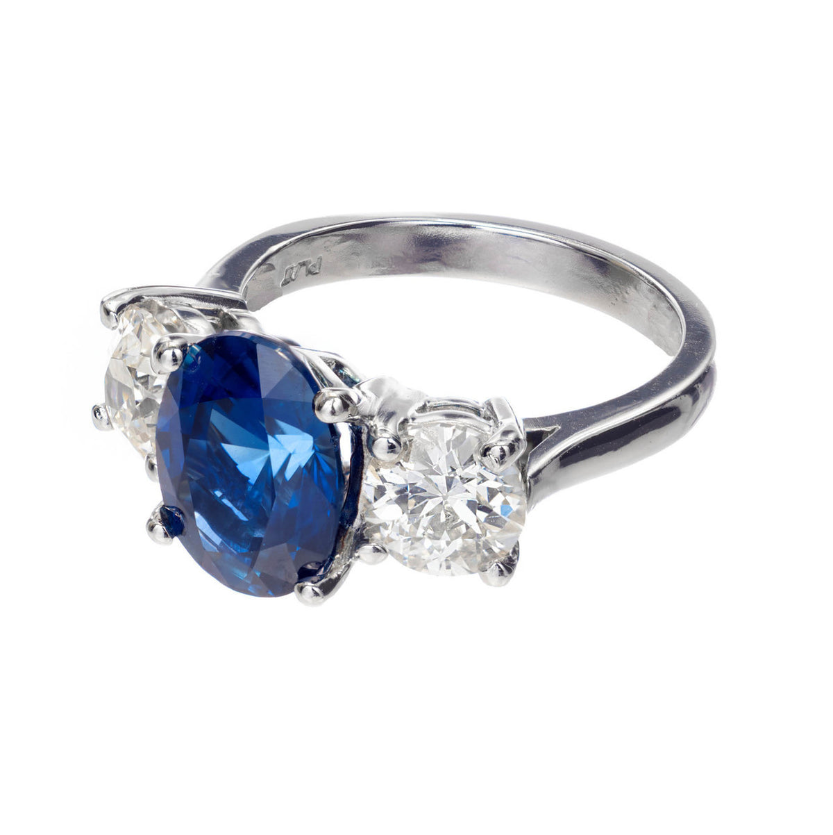 Peter Suchy 5.77 Carat Sapphire Diamond Three-Stone Platinum Engagement Ring – image 4