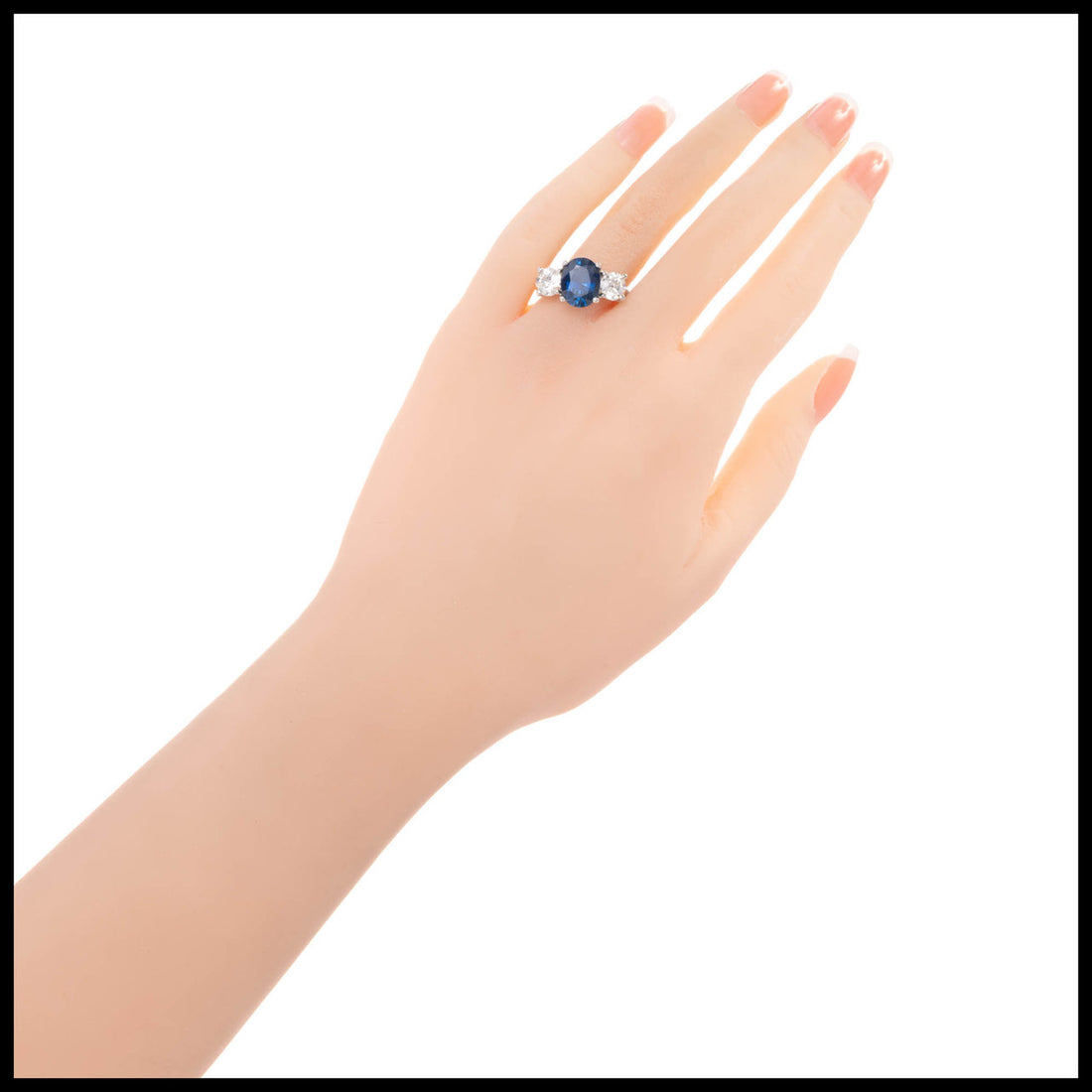 Peter Suchy 5.77 Carat Sapphire Diamond Three-Stone Platinum Engagement Ring – image 6