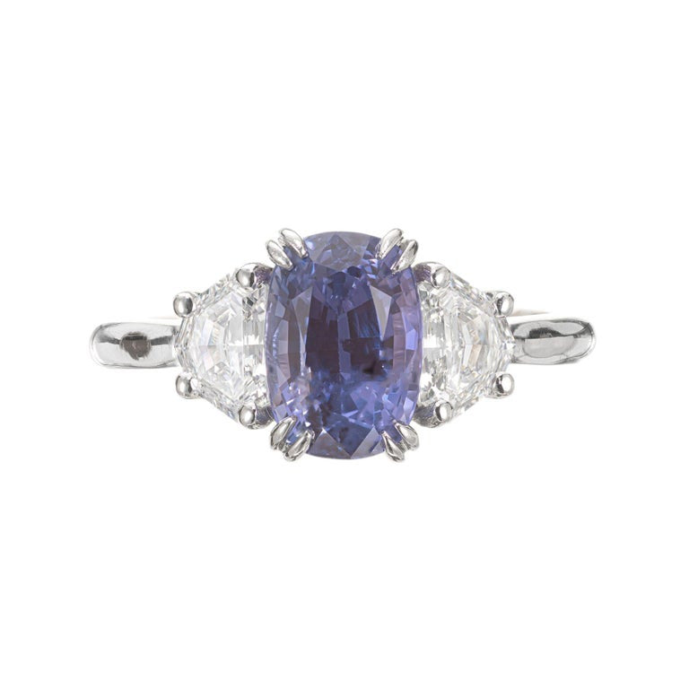 Peter Suchy GIA 3.07 Carat Sapphire Diamond Platinum Three-Stone Engagement Ring – image 2