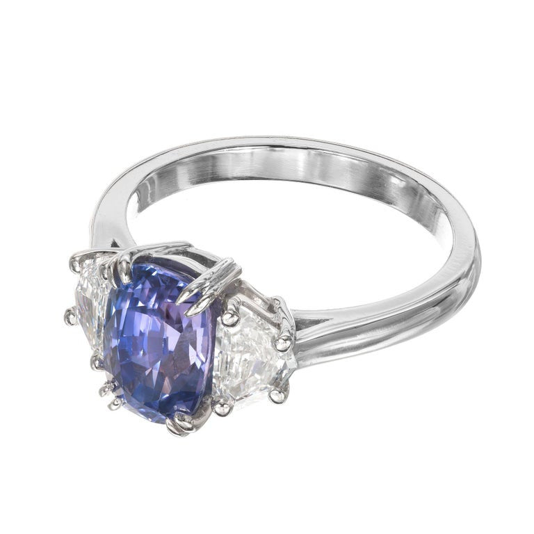 Peter Suchy GIA 3.07 Carat Sapphire Diamond Platinum Three-Stone Engagement Ring – image 3