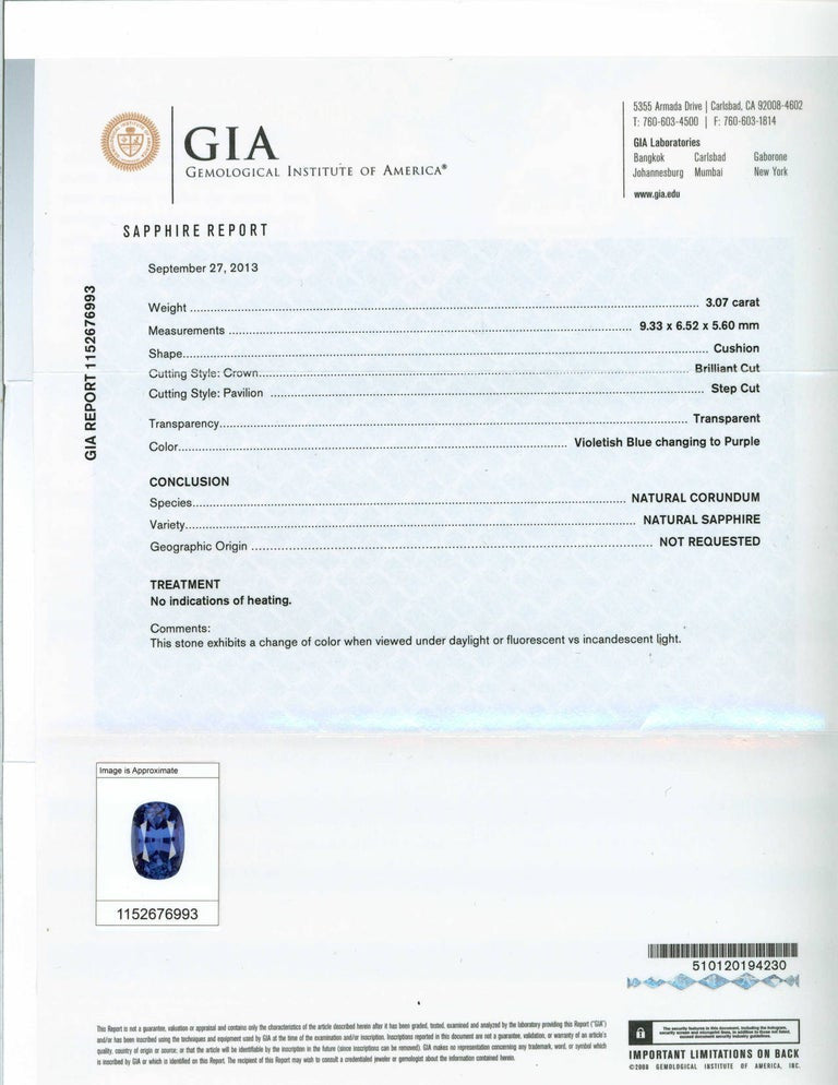 Peter Suchy GIA 3.07 Carat Sapphire Diamond Platinum Three-Stone Engagement Ring – image 8