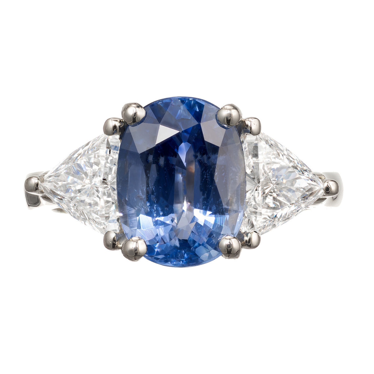3.90 Carat Sapphire Diamond Platinum Three-Stone Engagement Ring – image 2