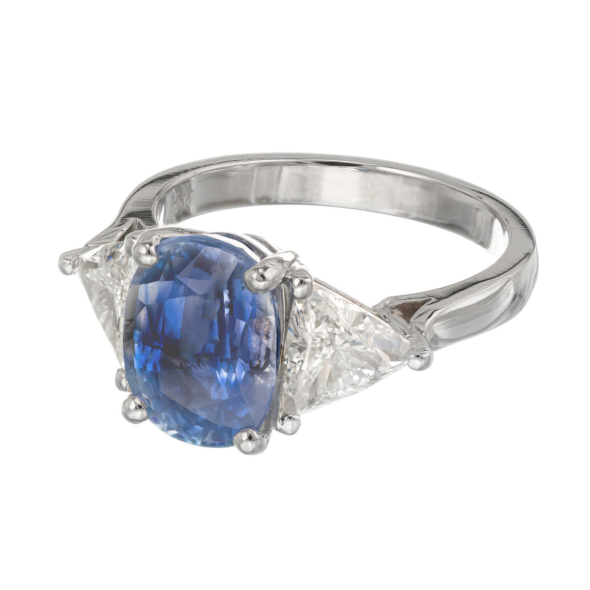 3.90 Carat Sapphire Diamond Platinum Three-Stone Engagement Ring – image 7