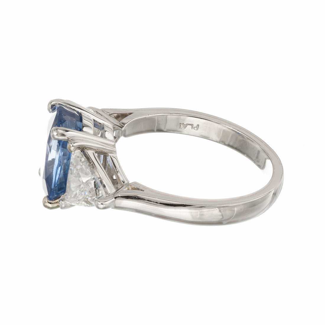 3.90 Carat Sapphire Diamond Platinum Three-Stone Engagement Ring – image 5