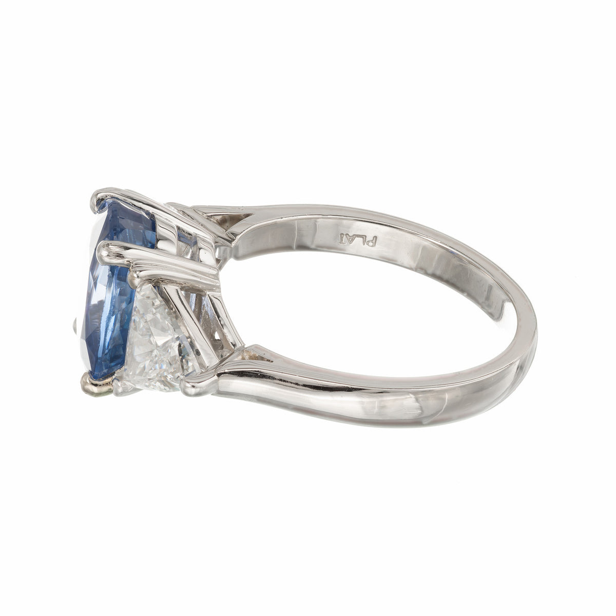 3.90 Carat Sapphire Diamond Platinum Three-Stone Engagement Ring – image 5