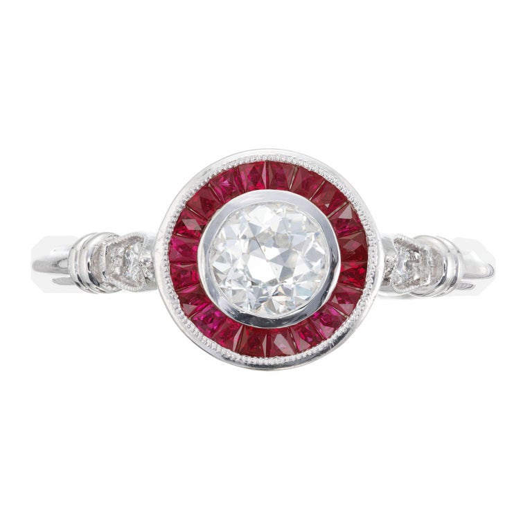 Peter Suchy .52 Carat Diamond Ruby Halo Platinum Engagement Ring – image 2