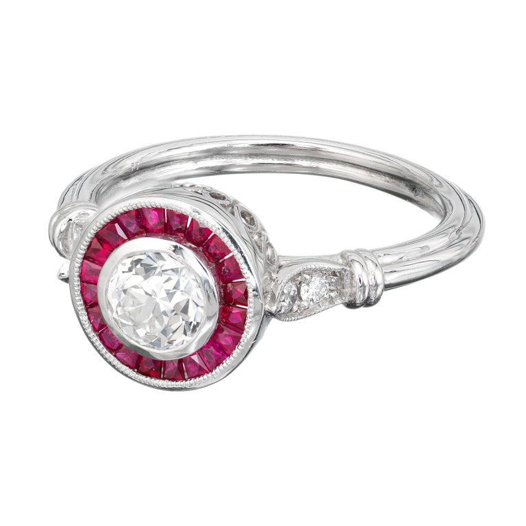 Peter Suchy .52 Carat Diamond Ruby Halo Platinum Engagement Ring – image 6