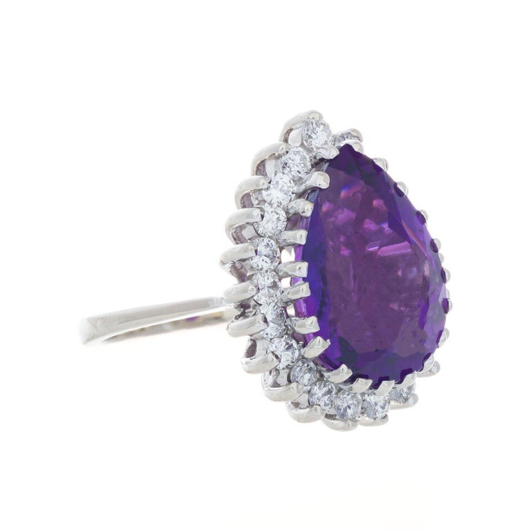 5.00 Carat Purple Amethyst Diamond Halo White Gold Cocktail Ring – image 2
