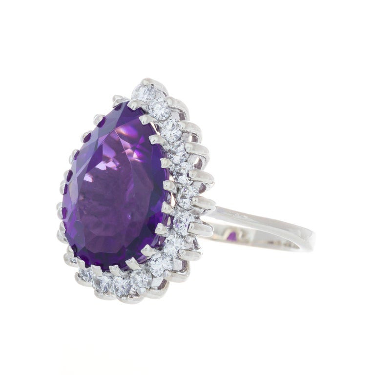 5.00 Carat Purple Amethyst Diamond Halo White Gold Cocktail Ring – image 6