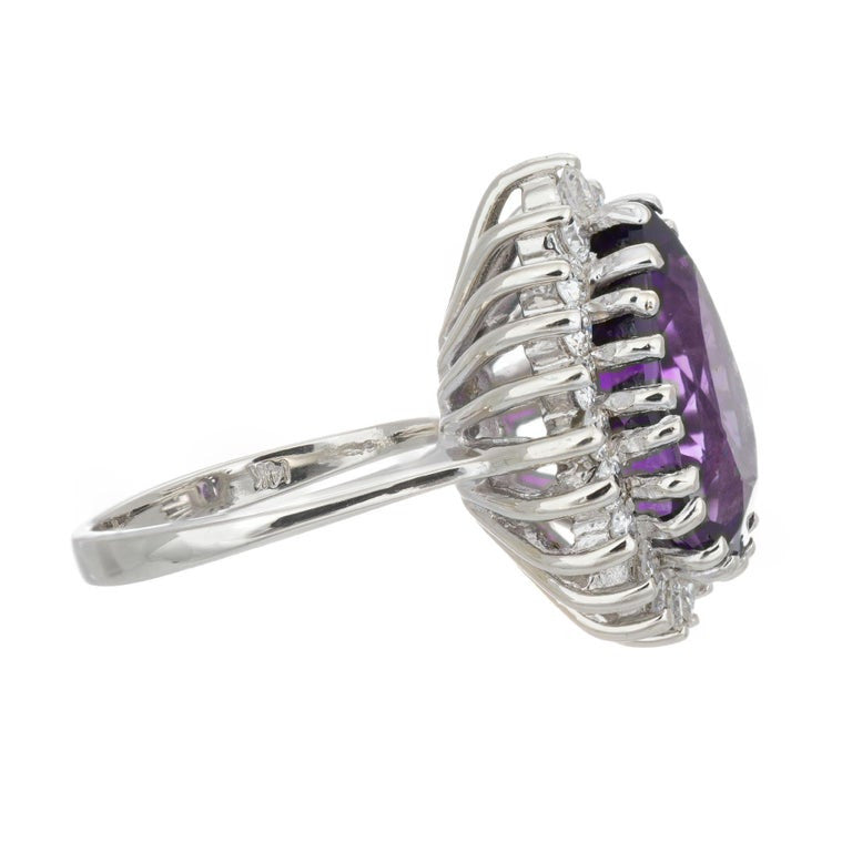 5.00 Carat Purple Amethyst Diamond Halo White Gold Cocktail Ring – image 3