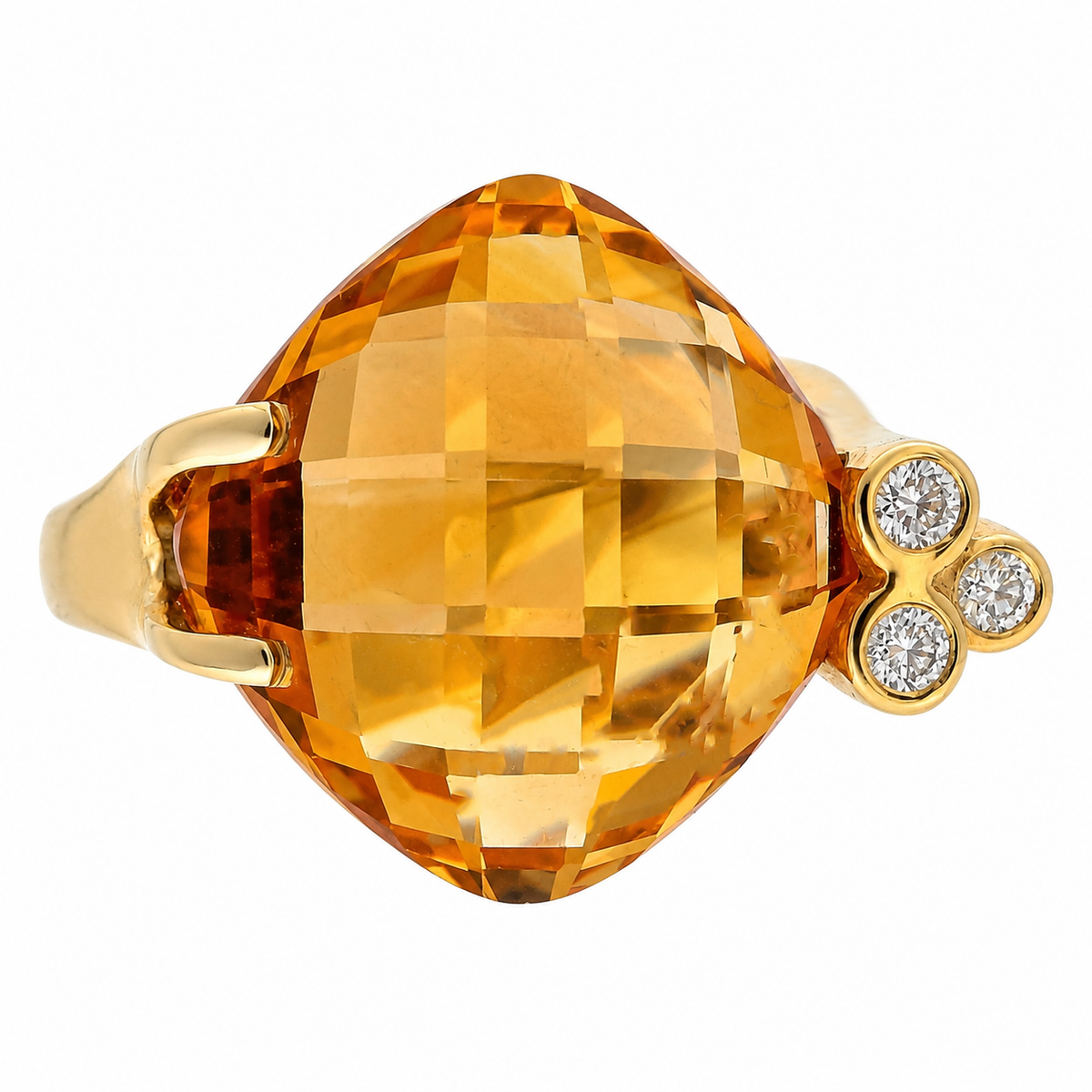 8.00 Carat Orange Yellow Cushion Citrine Diamond 14k Yellow Gold Ring