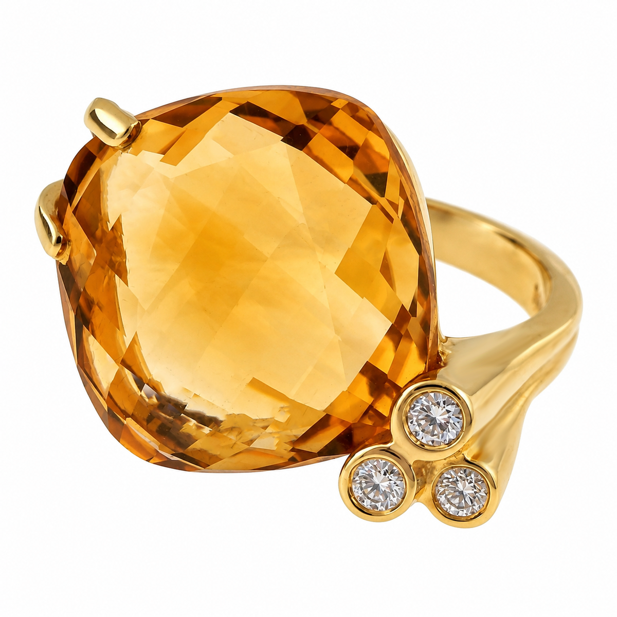 8.00 Carat Orange Yellow Cushion Citrine Diamond 14k Yellow Gold Ring – image 2