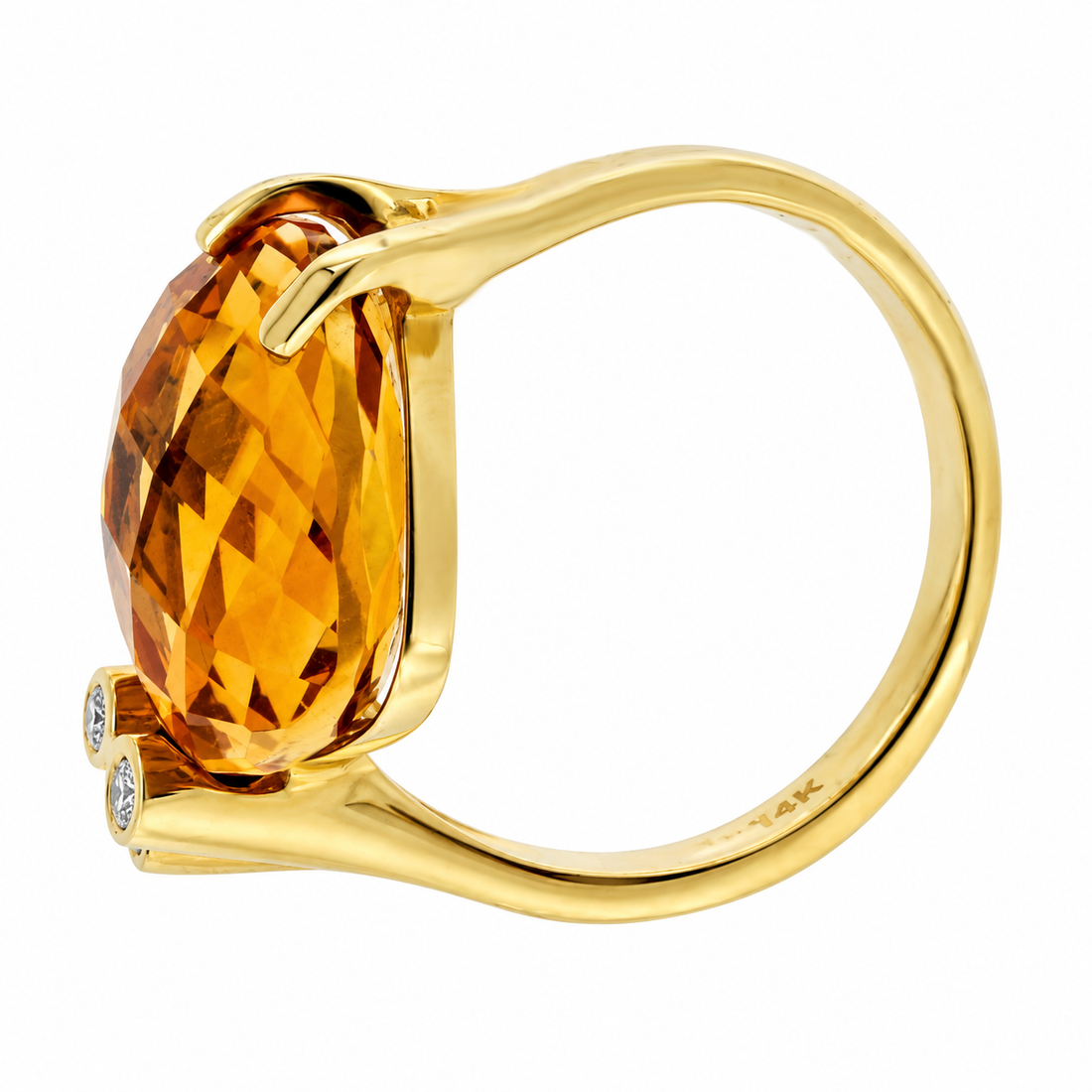 8.00 Carat Orange Yellow Cushion Citrine Diamond 14k Yellow Gold Ring – image 3