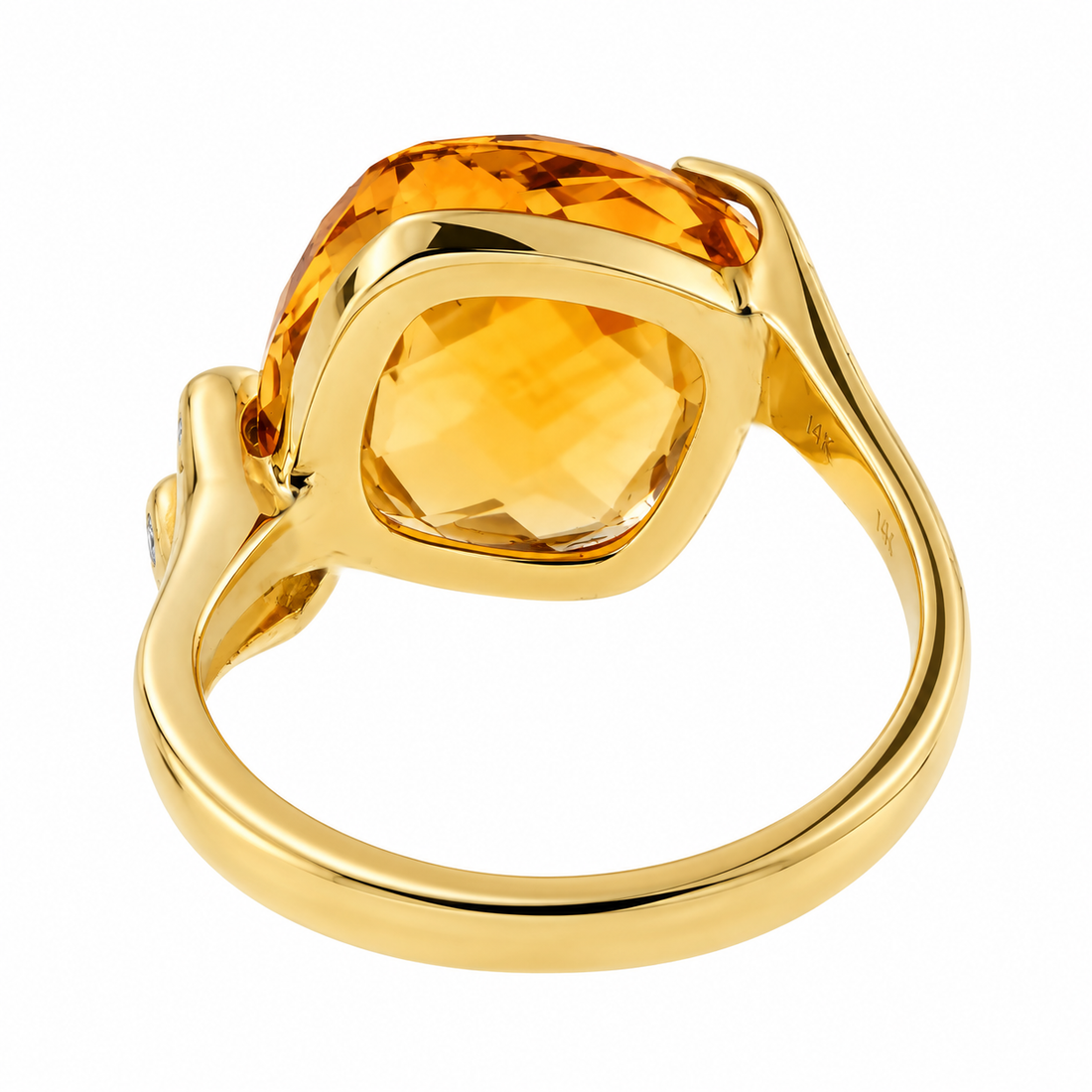 8.00 Carat Orange Yellow Cushion Citrine Diamond 14k Yellow Gold Ring – image 6