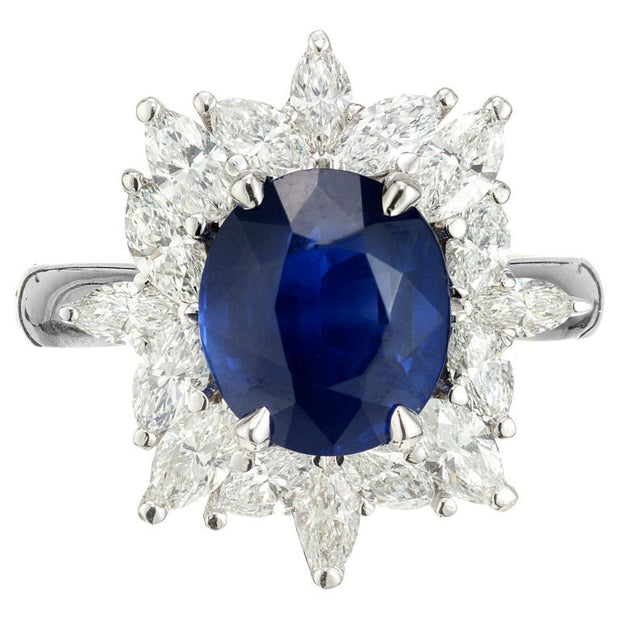 GIA Certified 3.93 Carat Sapphire Diamond Halo Platinum Engagement Ring