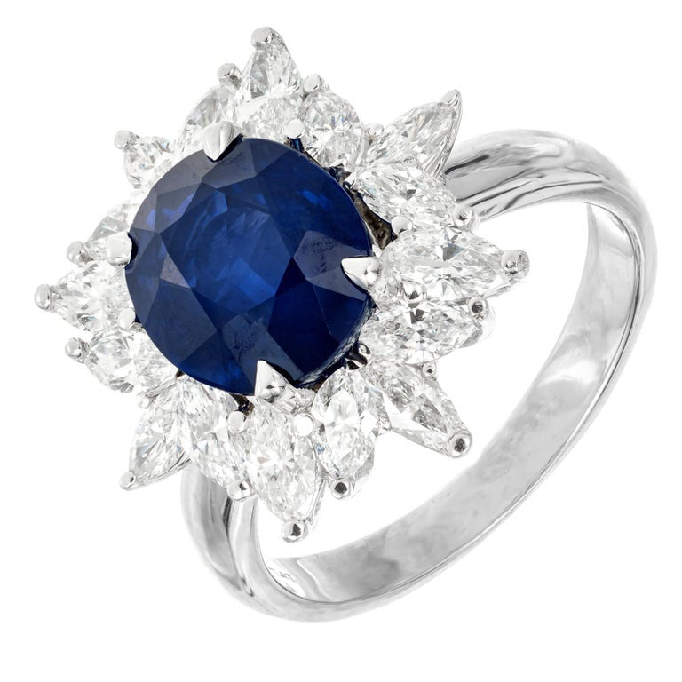 GIA Certified 3.93 Carat Sapphire Diamond Halo Platinum Engagement Ring – image 2