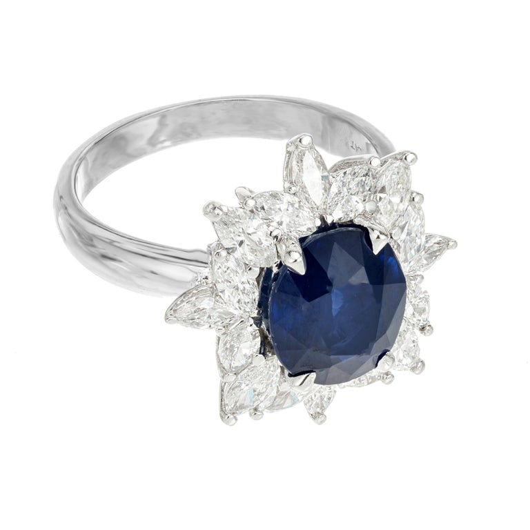 GIA Certified 3.93 Carat Sapphire Diamond Halo Platinum Engagement Ring – image 3