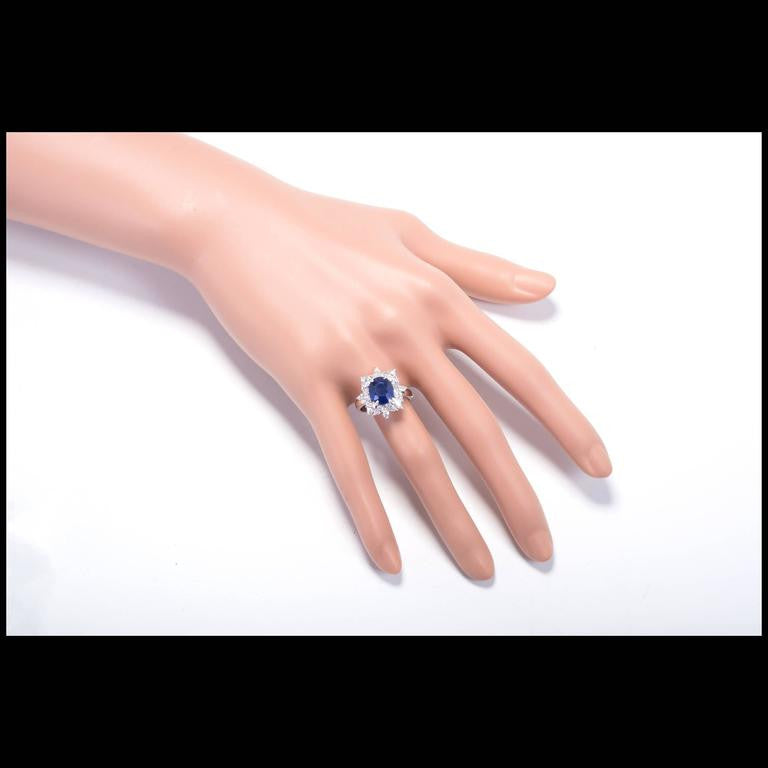 GIA Certified 3.93 Carat Sapphire Diamond Halo Platinum Engagement Ring – image 5