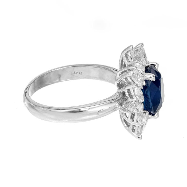 GIA Certified 3.93 Carat Sapphire Diamond Halo Platinum Engagement Ring – image 4