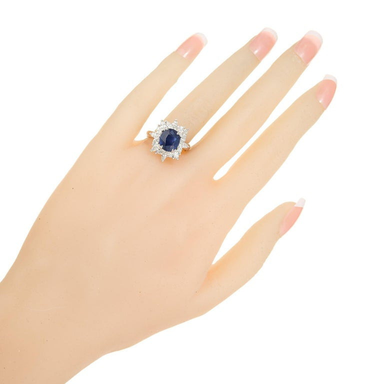 GIA Certified 3.93 Carat Sapphire Diamond Halo Platinum Engagement Ring – image 9