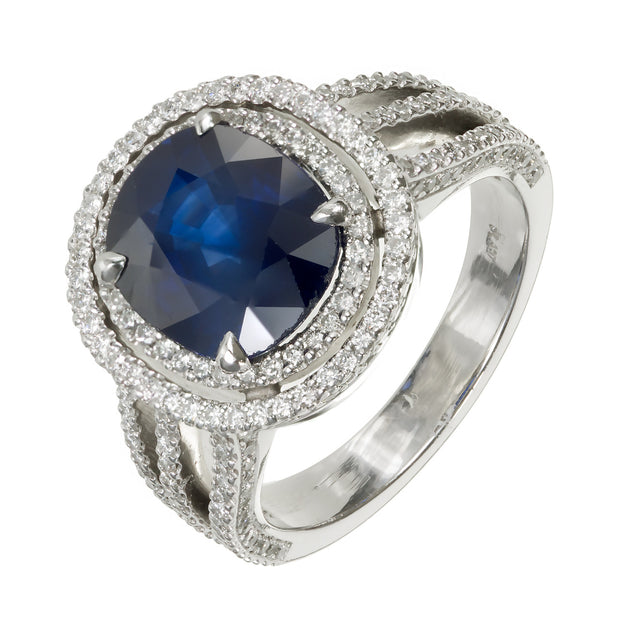 3.99 Carat Royal Blue Sapphire Diamond Platinum Ring