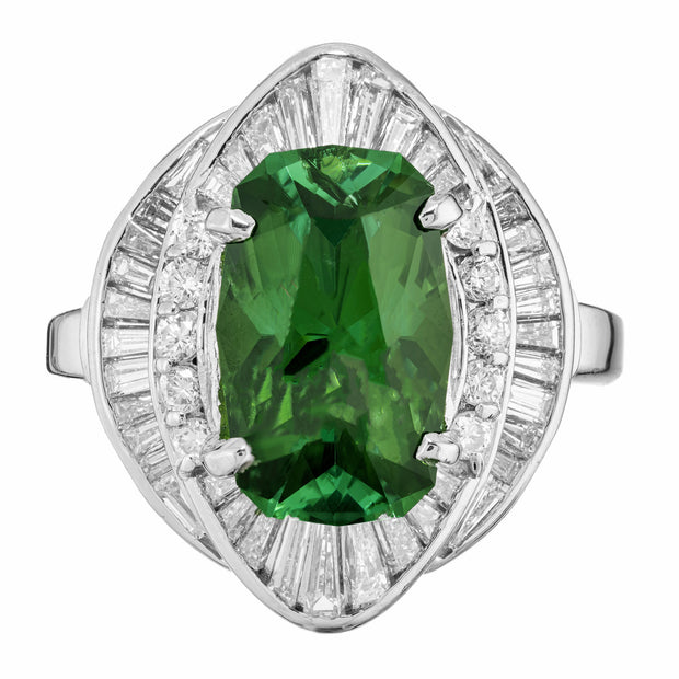 AGL Certified 4.11 Carat Green Tourmaline Diamond Halo Platinum Cocktail Ring