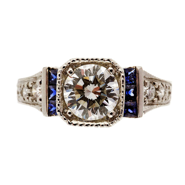 Peter Suchy 1.00 Carat Diamond Sapphire Platinum Engagement Ring