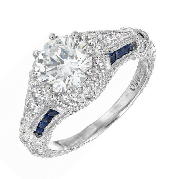 Peter Suchy GIA Certified 1.51 Carat Diamond Sapphire Engagement Platinum Ring