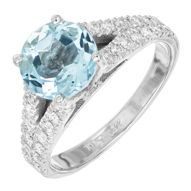 1.80 Carat Natural Round Aqua Diamond White Gold Engagement Ring