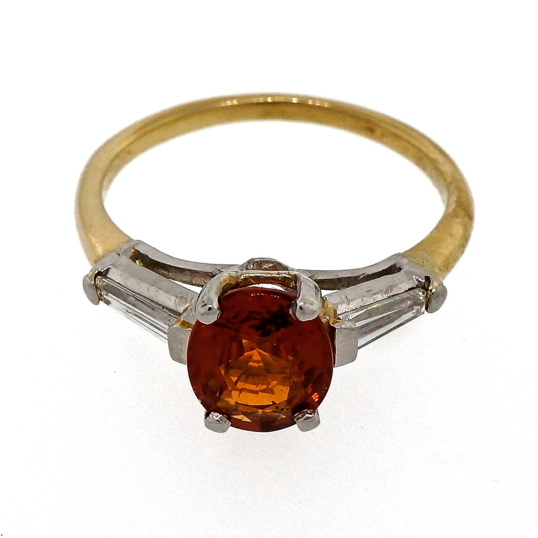 Vintage 1950 1.50ct Spessartite Orange Garnet 14k Diamond Ring – image 2