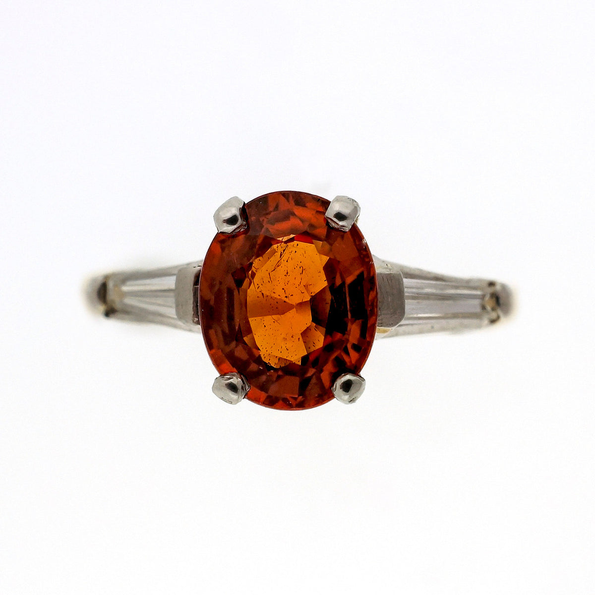 Vintage 1950 1.50ct Spessartite Orange Garnet 14k Diamond Ring