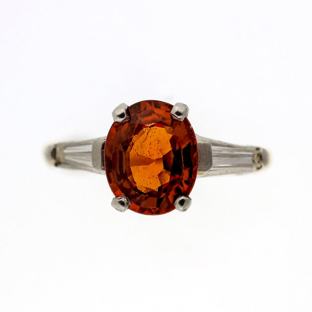Vintage 1950 1.50ct Spessartite Orange Garnet 14k Diamond Ring