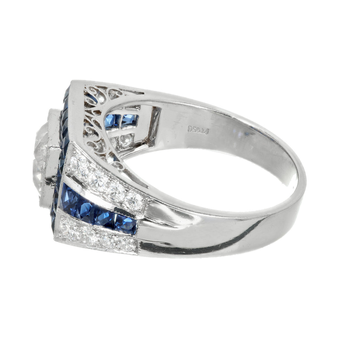 EGL Certified 1.48 Carat Art Deco Sapphire Diamond Platinum Engagement Ring – image 6