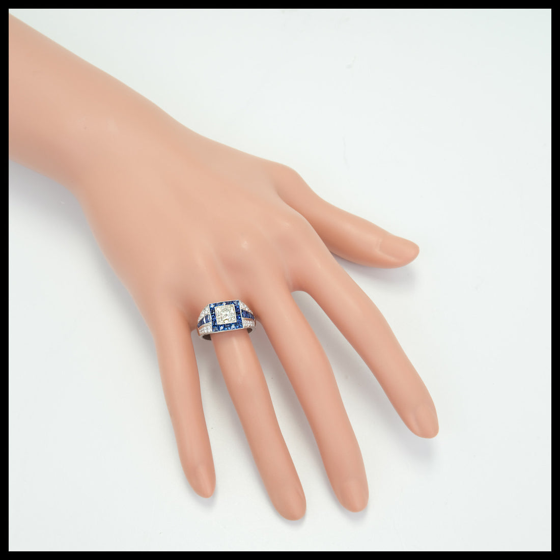 EGL Certified 1.48 Carat Art Deco Sapphire Diamond Platinum Engagement Ring – image 8