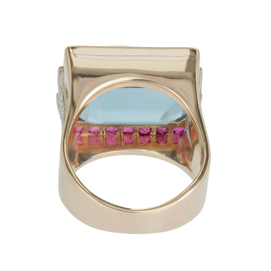 15.83 Carat Natural Aquamarine Ruby Diamond Gold Platinum Art Deco Cocktail Ring – image 7