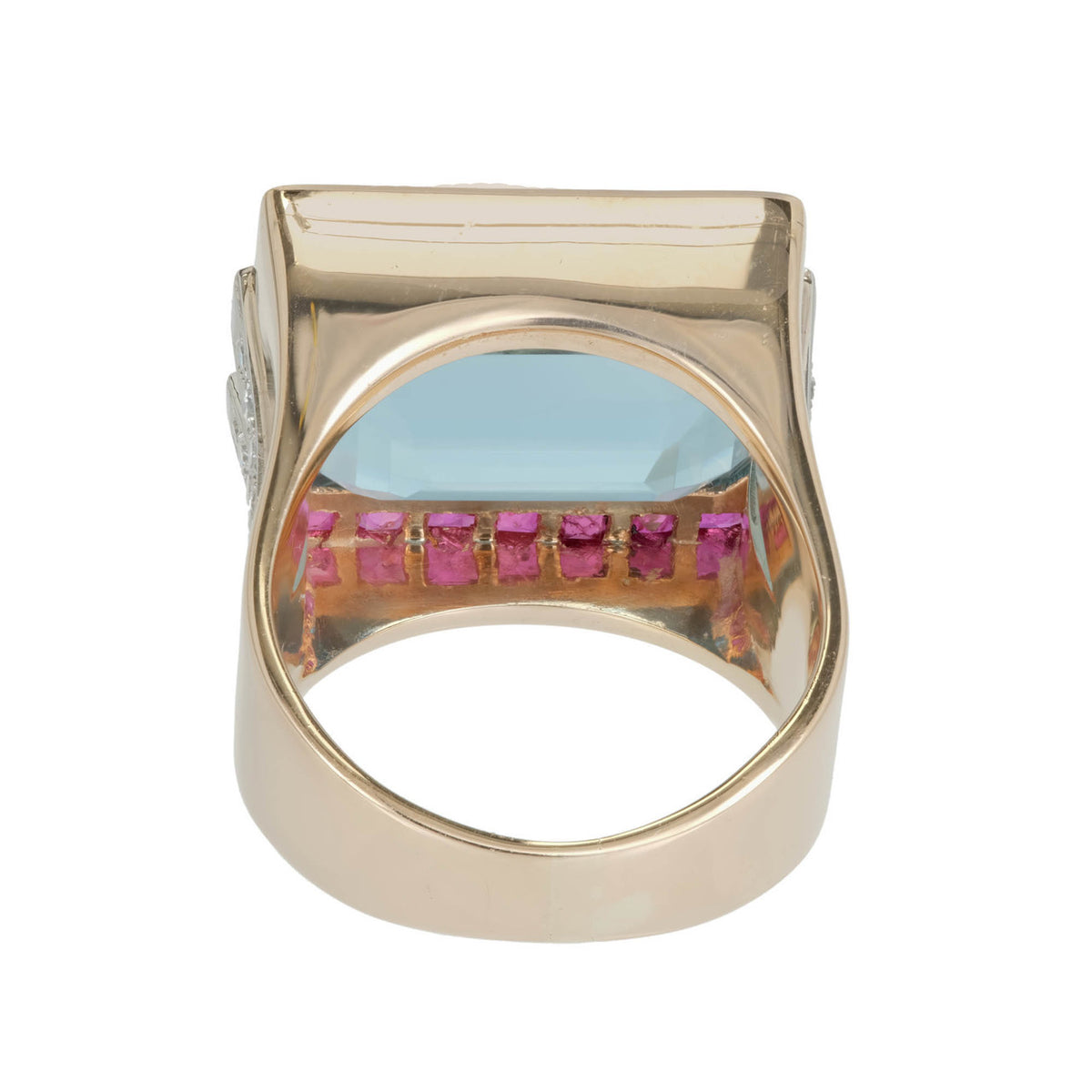 15.83 Carat Natural Aquamarine Ruby Diamond Gold Platinum Art Deco Cocktail Ring – image 7