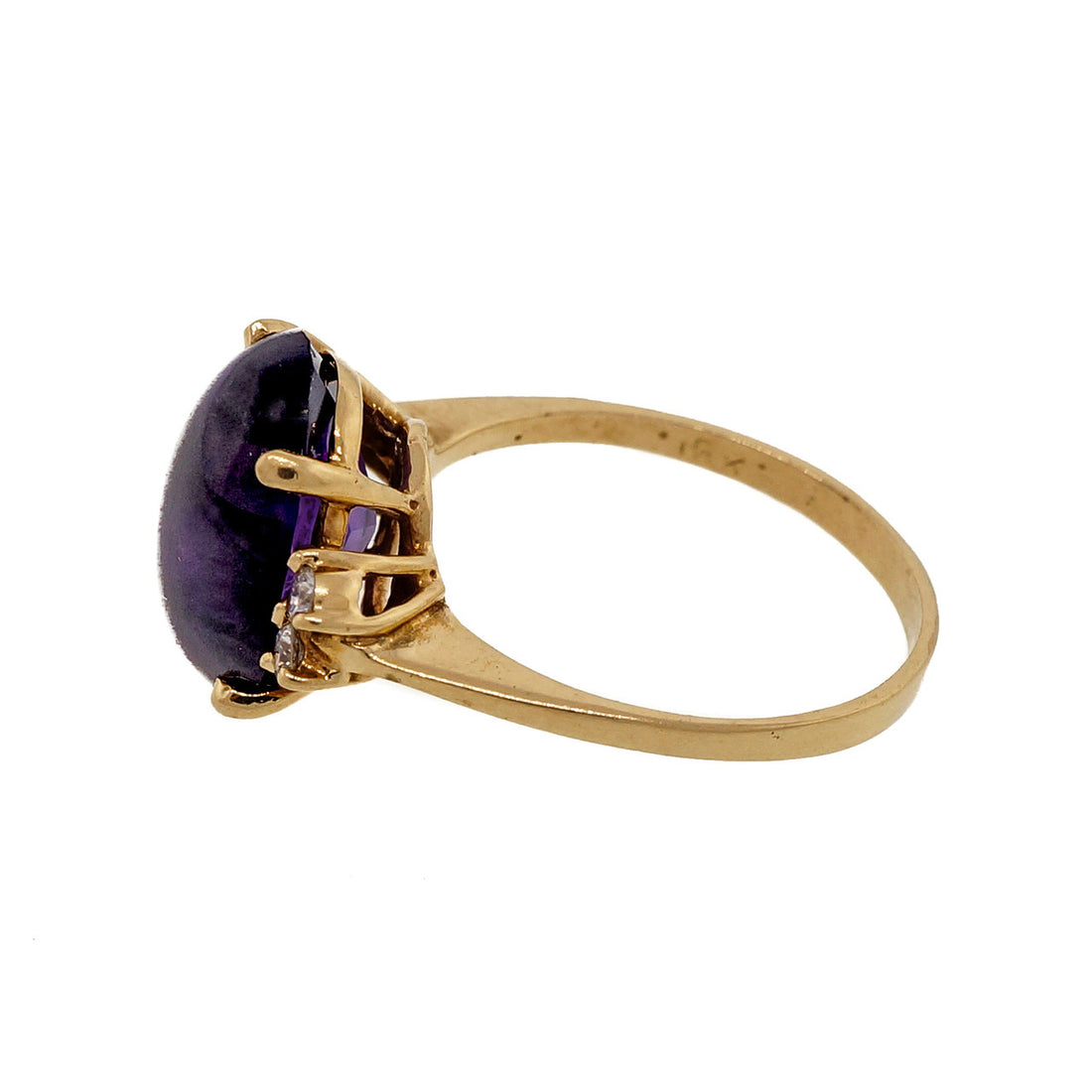 Pink Gold 1940 14k 5.00ct Purple Amethyst Cabochon Diamond Ring – image 2