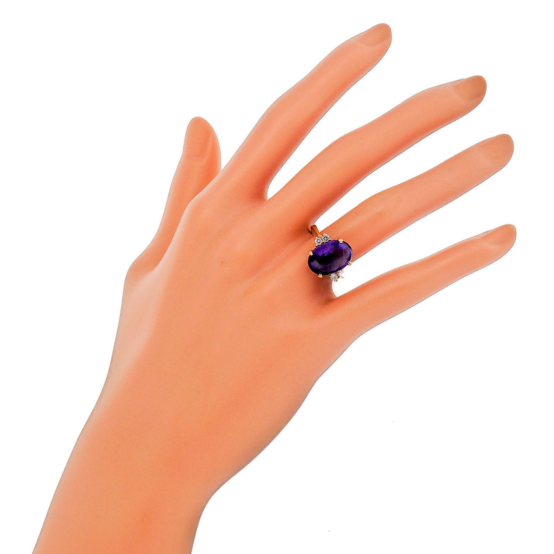 Pink Gold 1940 14k 5.00ct Purple Amethyst Cabochon Diamond Ring – image 6