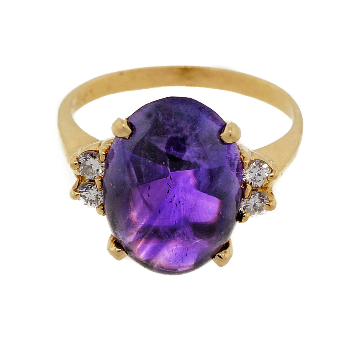 Pink Gold 1940 14k 5.00ct Purple Amethyst Cabochon Diamond Ring