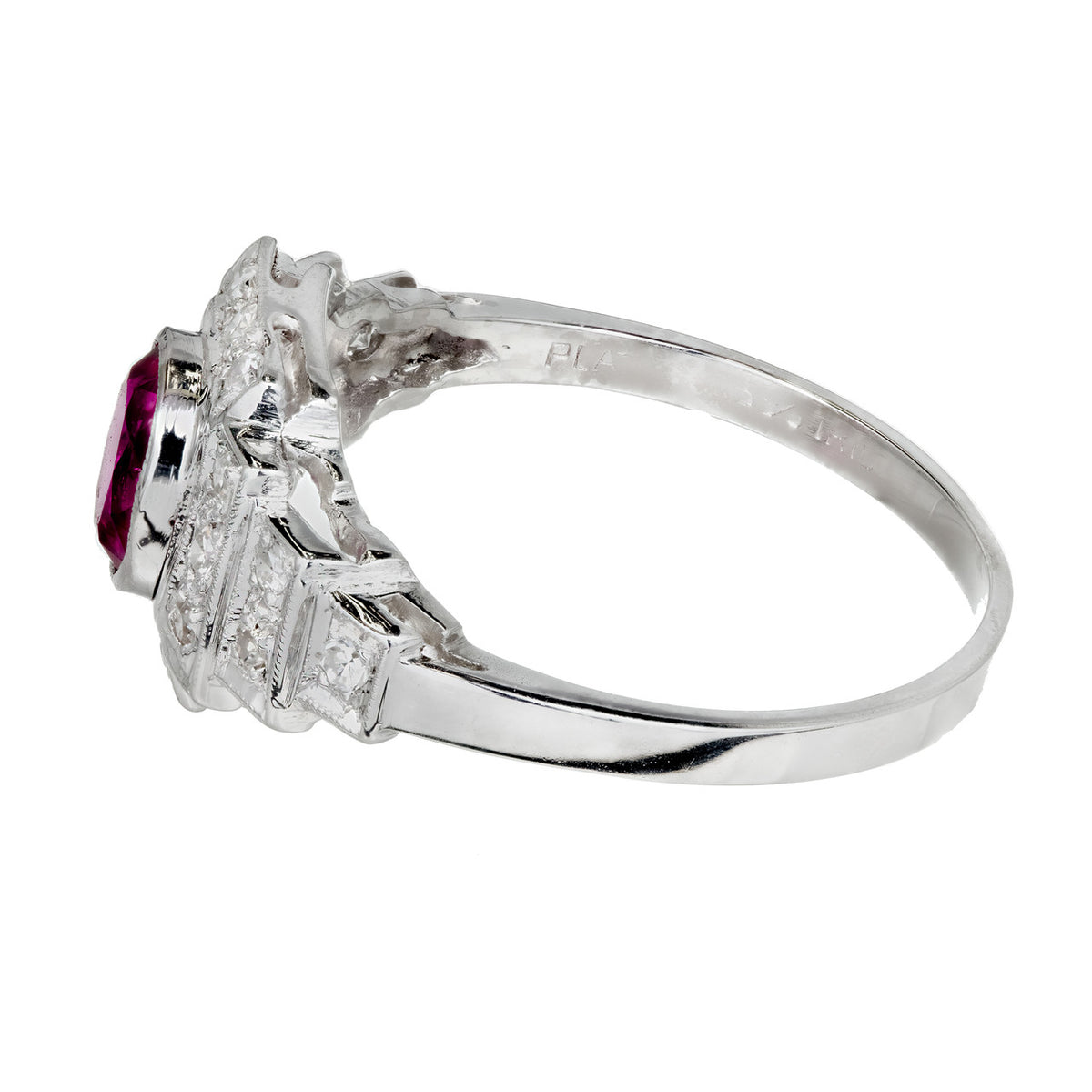 GIA Certified 1.04 Carat Oval Ruby Diamond Art Deco Platinum Engagement Ring – image 5