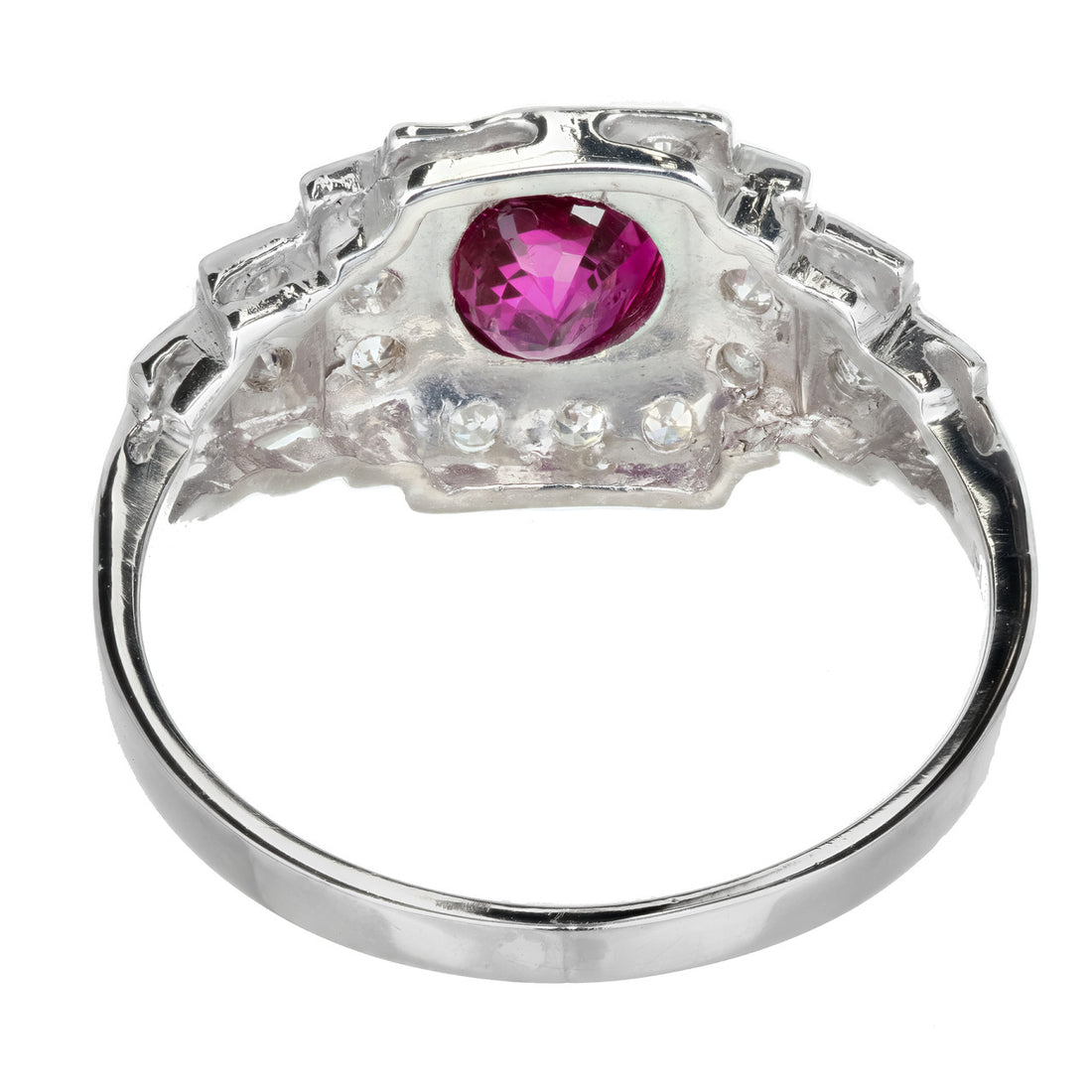 GIA Certified 1.04 Carat Oval Ruby Diamond Art Deco Platinum Engagement Ring – image 7