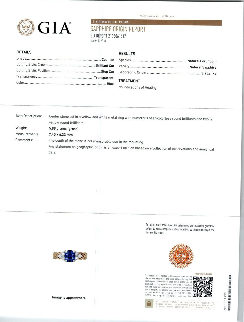 Krementz 2.46 Carat Sapphire Diamond Platinum Gold Engagement Ring – image 3