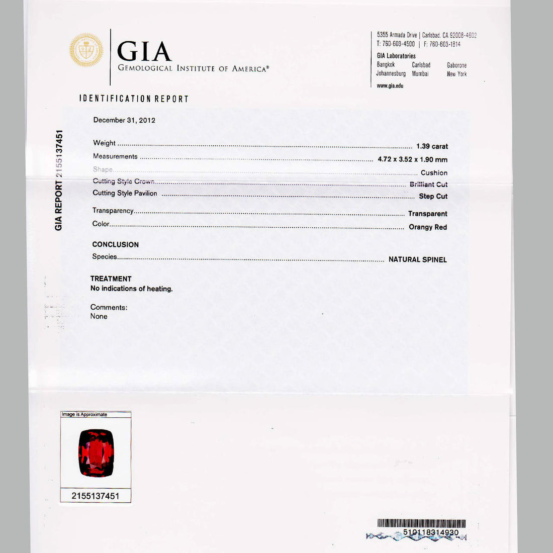 GIA 1.39 Carat Orange Red Spinel Diamond Gold Three-Stone Engagement Ring – image 3