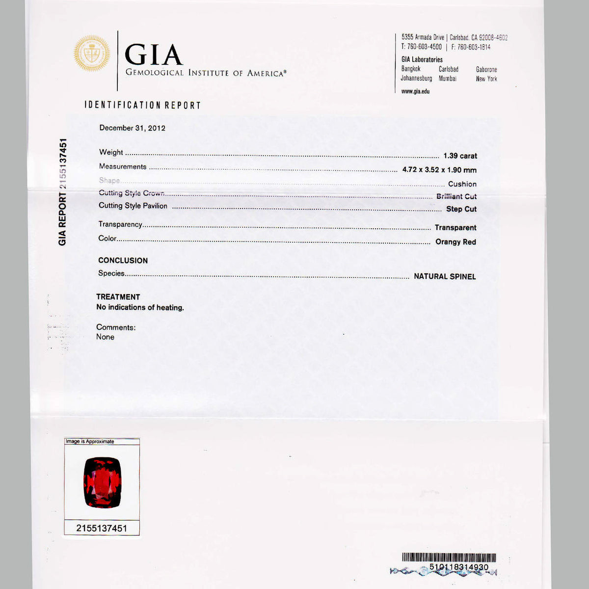 GIA 1.39 Carat Orange Red Spinel Diamond Gold Three-Stone Engagement Ring – image 3