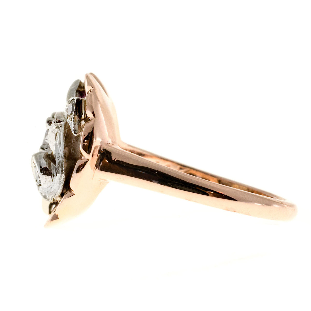 Vintage Retro Flower Ring Ruby Diamond 14k Pink Gold 1935 – image 5